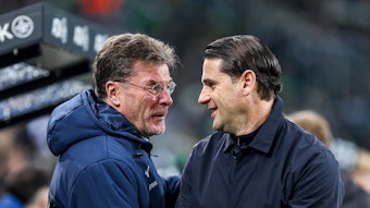 Dieter Hecking und Gerardo Seoane lachen miteinander.